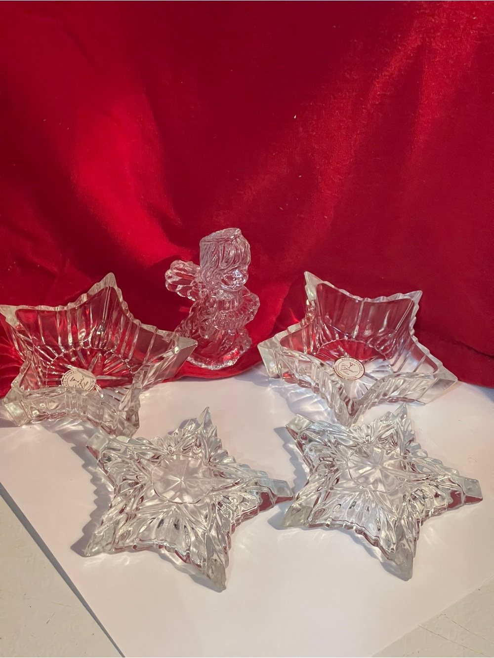 Vintage Handcrafted 5 Pcs Crystal 2 Star Romania Trinkets Dishes & Crystal Angel